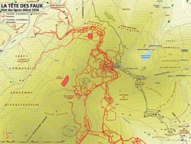 Carte de la Tête –des-Faux (Buchenkopf) et des tranchées allemande et française.