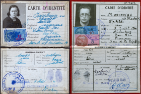 Cartes d'identité : à G. l'originale (1940), à D. la fausse mais officielle (1943)