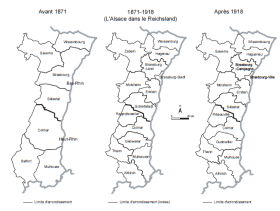 Découpage administratif de l'Alsace (av. 1871, entre 1871-1918 et ap. 1918)