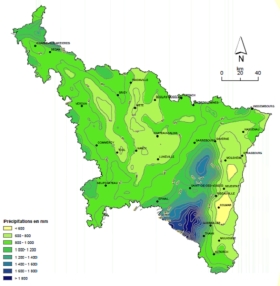 Précipitations moyennes interannuelles (1971-1990)