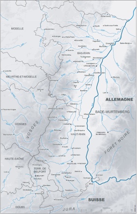 Carte des cours d'eau alsaciens