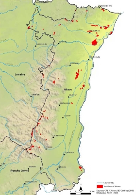 Localisation des tourbières en Alsace
