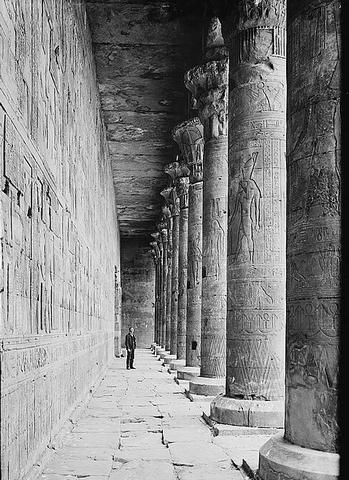 Thebes : colonnade in court showing carving on pillars