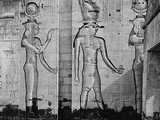 Assuan and Philae : reliefs of different deities on wing of 1st pylon. 