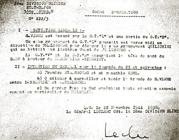 Ordre d'opération du général Leclerc (22 nov. 1944)