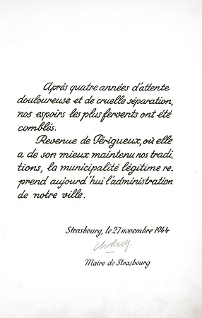 Annonce du retour de l'administration municipale (27 nov. 1944)  