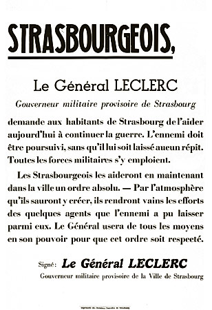 Général Leclerc demandant aux habitants de Strasbourg de l'aider dans sa traque de l'ennemi 