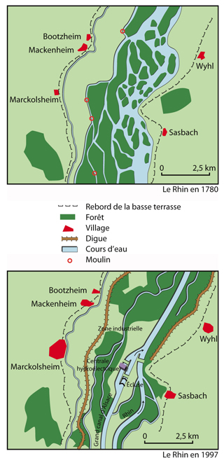 Le Rhin en 1780 et 1997 - Illustrations Stphane Hibou (CRDP d'Alsace)