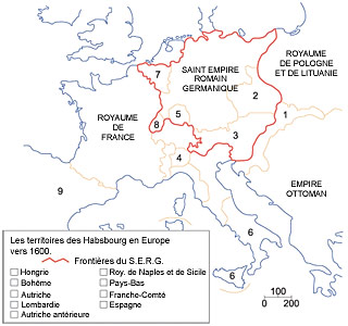 Les territoires des Habsbourg en Europe vers 1600 - Dessin Giulio Tosca (LMZ-RP)