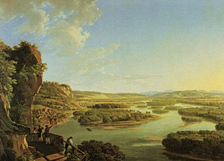 Vue vers l'amont en direction de Basel depuis le Isteiner Klotz - Huile sur toile, Peter Birmann (vers 1820)